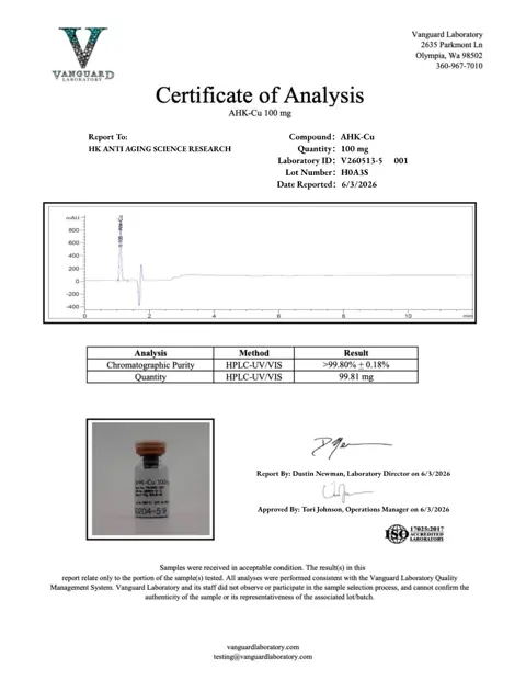 AHK Cu 100mg analytical report