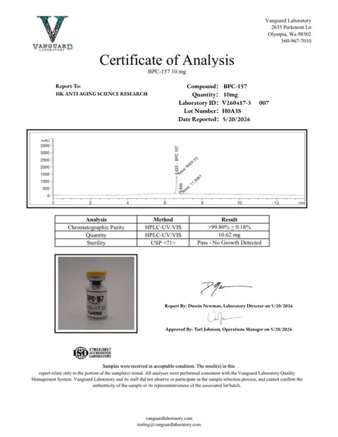 BPC 157 10 mg analytical report